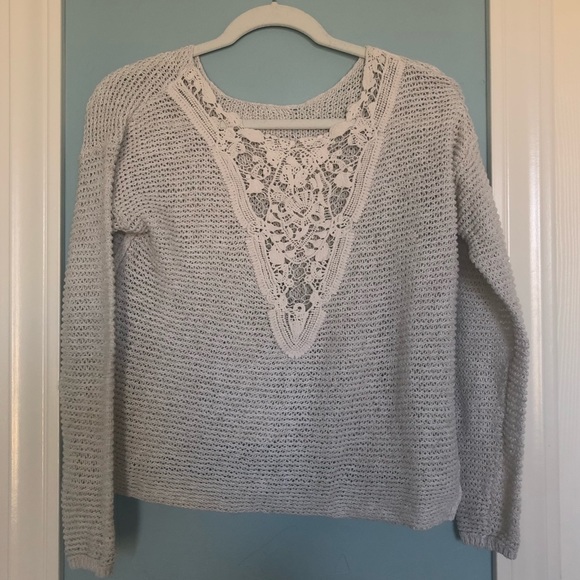 Light Cream Lace Back Knit Sweater - Picture 2 of 2